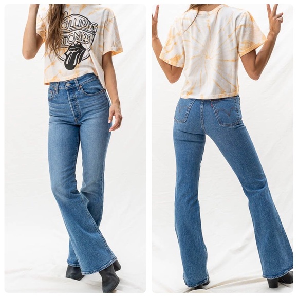 Levi’s Ribcage Flare Jeans in wash Jive Song - Picture 2 of 8